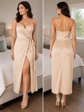 Bec + Bridge Gold Dottie Ray Wrap Midi Dress $250
